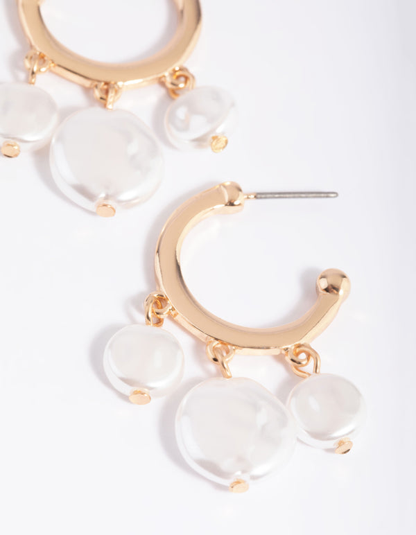 Gold Pearl Trio Hoop Earrings