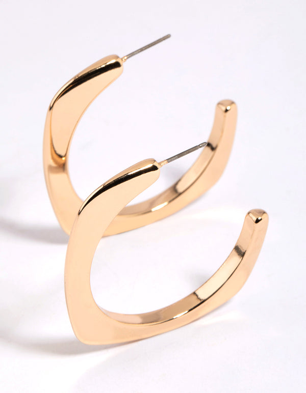 Gold Curved Square Hoop Earrings