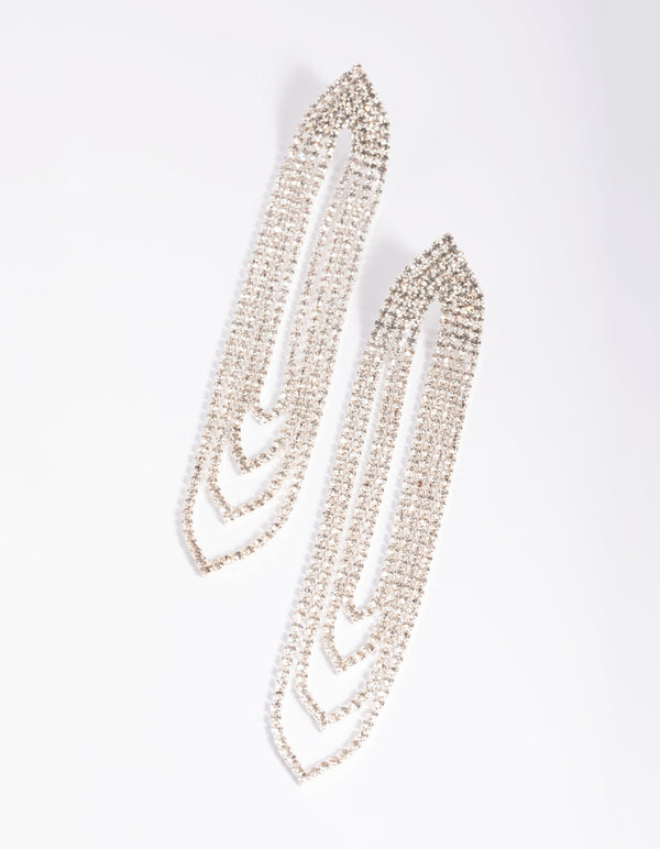 Silver Oval Diamante Drop Earrings