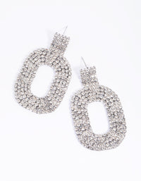 Rhodium Oval Diamante Drop Earrings - link has visual effect only