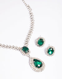 Green Diamante Teardrop Necklace & Earrings Set - link has visual effect only