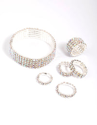 Silver Diamante Bracelet & Ring Set - link has visual effect only