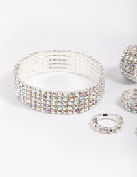 Silver Diamante Bracelet & Ring Set - link has visual effect only