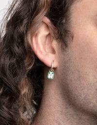 Green Rectangular Diamante Huggie Hoop Earrings - link has visual effect only