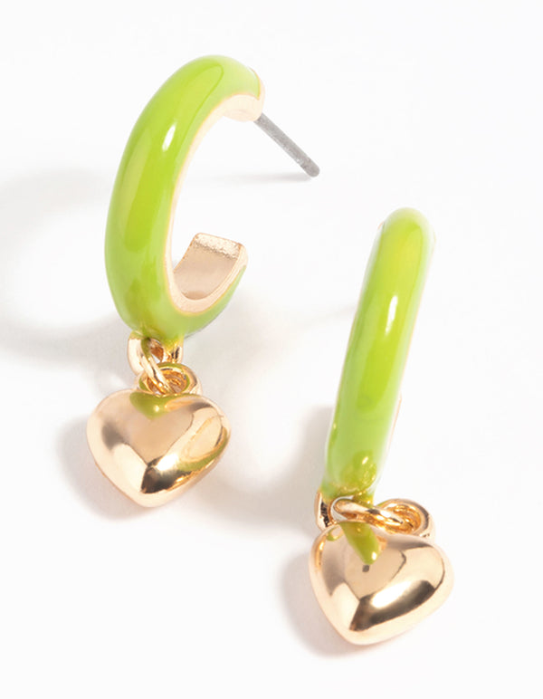 Green Heart Huggie Hoop Earrings