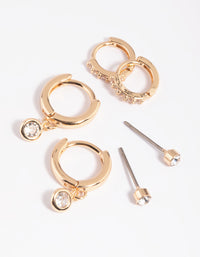 Gold Clear Stud & Huggie Earring Stack Pack - link has visual effect only