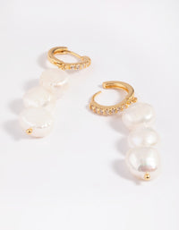 Gold Plated Cubic Zirconia & Freshwater Pearl Drop Earrings - link has visual effect only