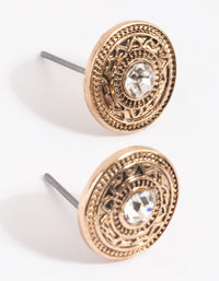 Antique Gold Diamante Stud Earrings - link has visual effect only
