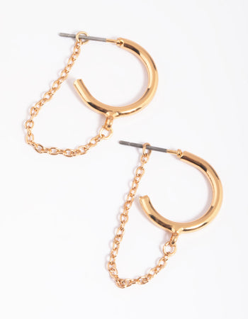 Gold Chain Loop Huggie Hoop Earrings