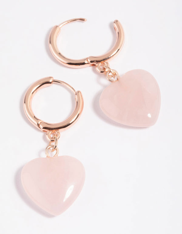 Rose Quartz Heart Huggie Hoop Earrings