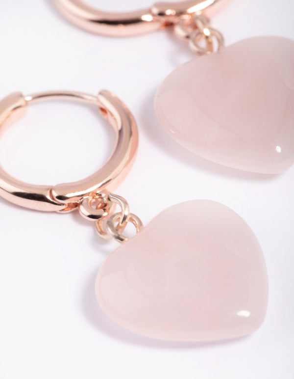 Rose Quartz Heart Huggie Hoop Earrings
