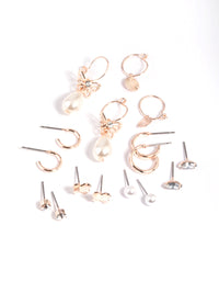 Rose Gold Butterfly Stud & Hoop Earring 8-Pack - link has visual effect only