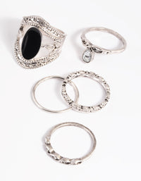 Antique Silver Black Stone Ring Stack Pack - link has visual effect only