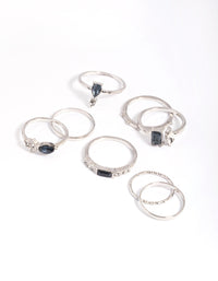 Rhodium Blue Stone Mixed Ring Stack Pack - link has visual effect only