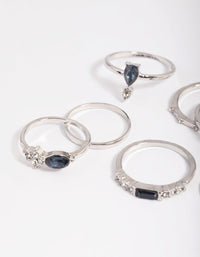 Rhodium Blue Stone Mixed Ring Stack Pack - link has visual effect only