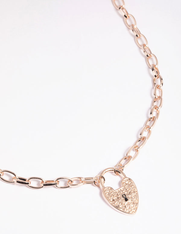 Rose Gold Padlock Heart Chain Necklace