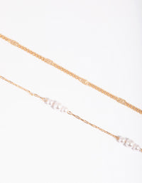 Gold Mini Pearl & Chain Bracelet Set - link has visual effect only