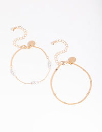 Gold Mini Pearl & Chain Bracelet Set - link has visual effect only