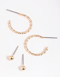 Gold Ball & Twist Stud Earring Pack - link has visual effect only