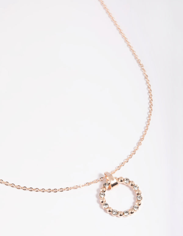 Rose Gold Pretty Diamante Open Circle Necklace
