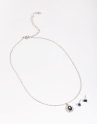 Rhodium Oval Diamante Necklace & Earrings Set - link has visual effect only