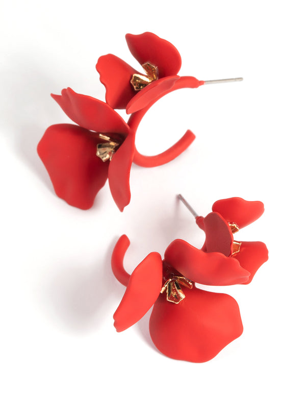 Red Double Flower Hoop Earrings