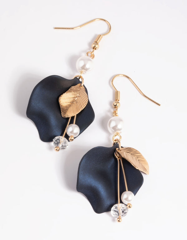 Navy Pearlised Petal Drop Earrings