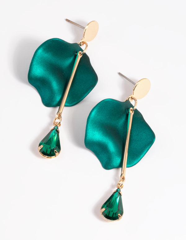 Green Petal & Pear Stone Drop Earrings