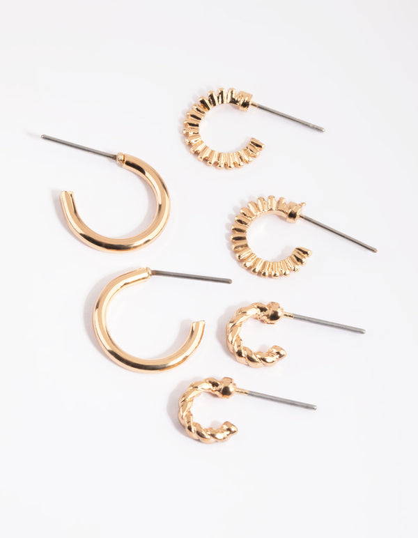 Gold Mixed Text Huggie Hoop Earring Pack