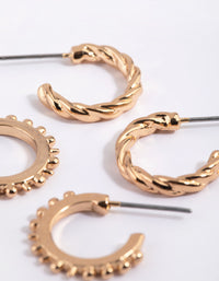 Gold Textured Huggie Hoop Earring Pack - link has visual effect only