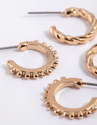 Gold Textured Huggie Hoop Earring Pack - link has visual effect only