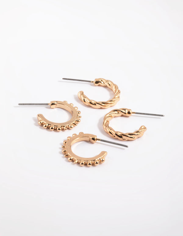 Gold Textured Huggie Hoop Earring Pack
