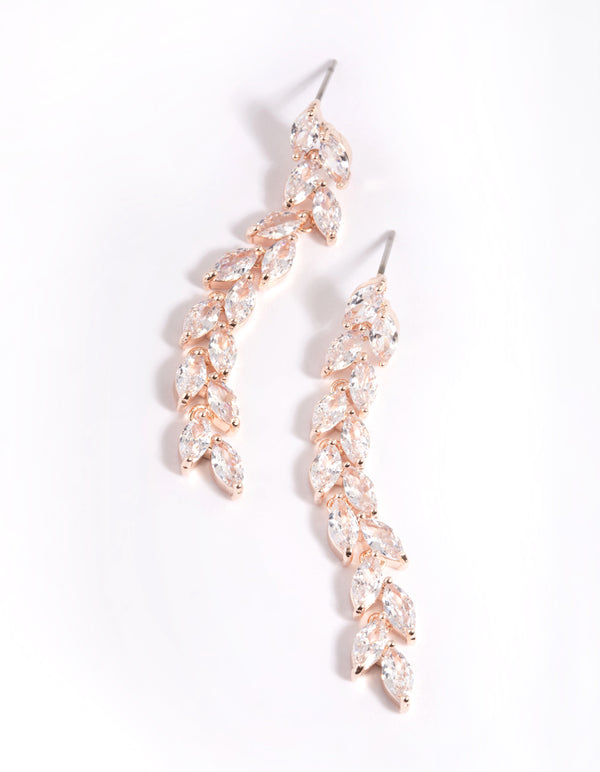 Rose Gold Cubic Zirconia Marquise Drop Earrings