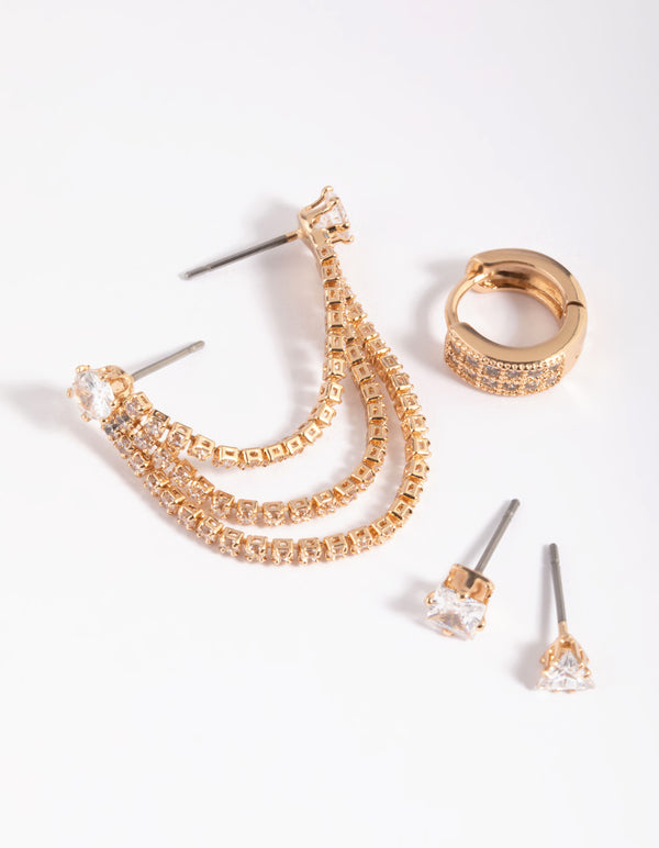 Gold Cubic Zirconia Stud Earring 5-Pack