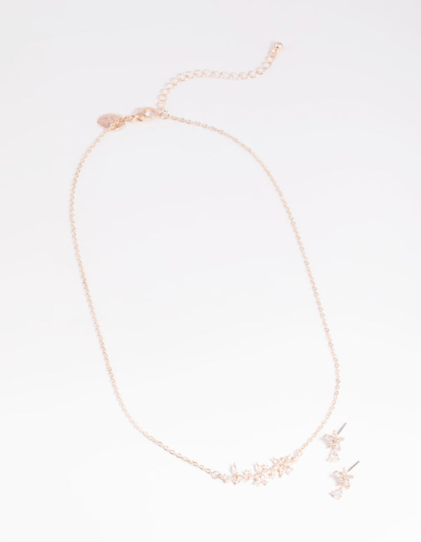Rose Gold Marquise Flower Necklace & Earrings Set