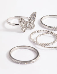 Rhodium Cubic Zirconia Butterfly Ring Stack Pack - link has visual effect only