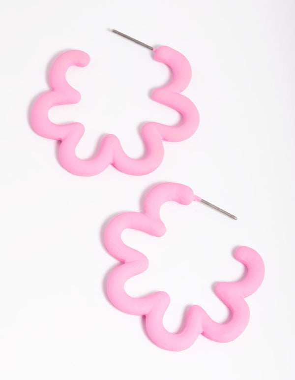 90s Matte Pink Squiggle Hoop Earrings