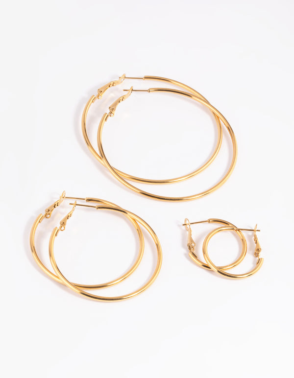 Gold Plated Stainless Steel Thin Hoop Earring Pack - Lovisa