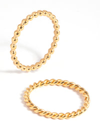Gold Plated Stainless Steel Mixed Texture Ring Set - link has visual effect only
