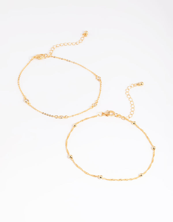 Gold Plated Cubic Zirconia Chain Anklet Set
