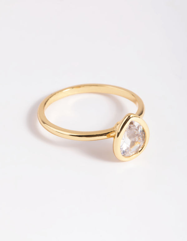 Gold Plated Cubic Zirconia Pear Cut Ring