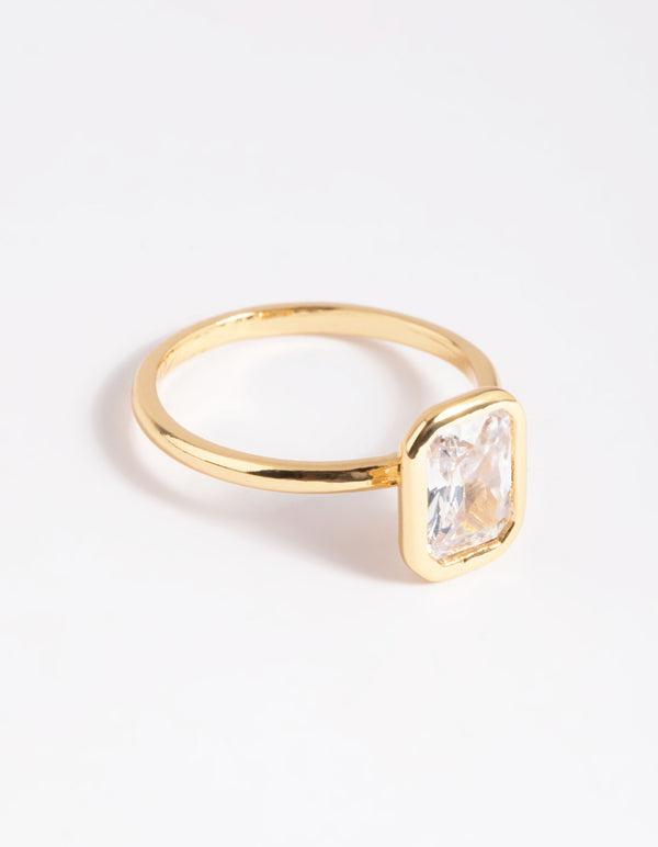 Gold Plated Cubic Zirconia Princess Cut Ring - Lovisa