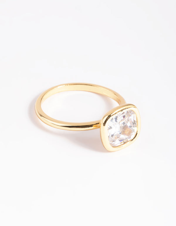 Gold Plated Cubic Zirconia Cushion Cut Ring