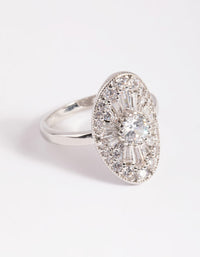 Rhodium Cubic Zirconia Oval Ring - link has visual effect only