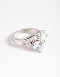 Rhodium Cubic Zirconia Pear Cross Over Ring - link has visual effect only