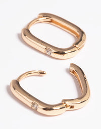 Gold Diamante Rectangular Huggie Hoop Earrings - link has visual effect only