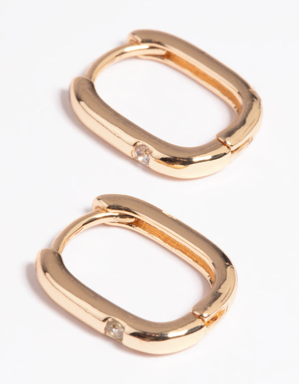 Gold Diamante Rectangular Huggie Hoop Earrings