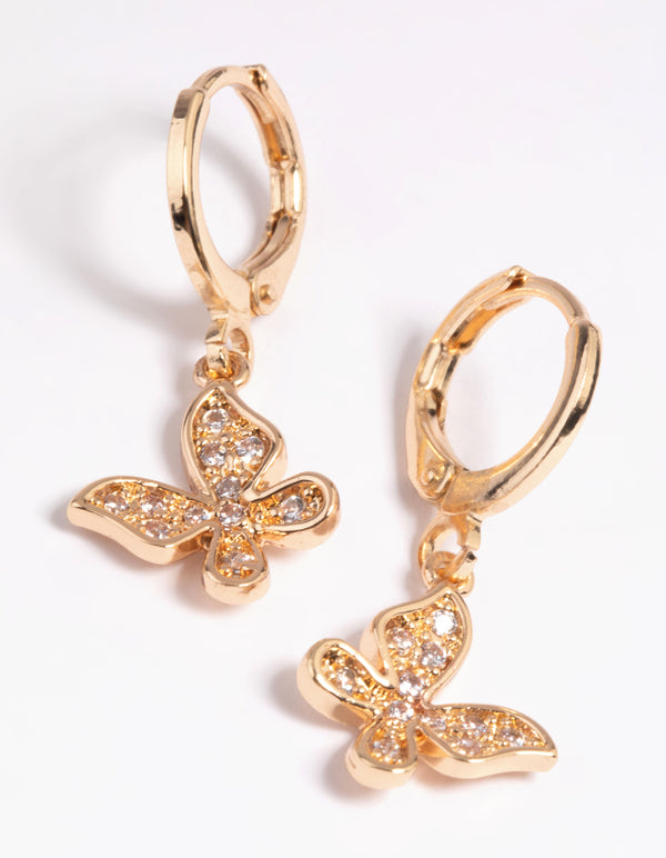 Gold Diamante Butterfly Huggie Hoop Earrings