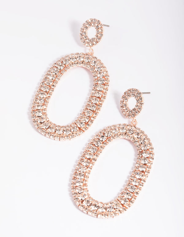 Rose Gold Diamante Oval Drop Earrings