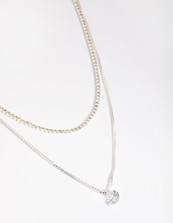 Silver Diamante Layered Necklace